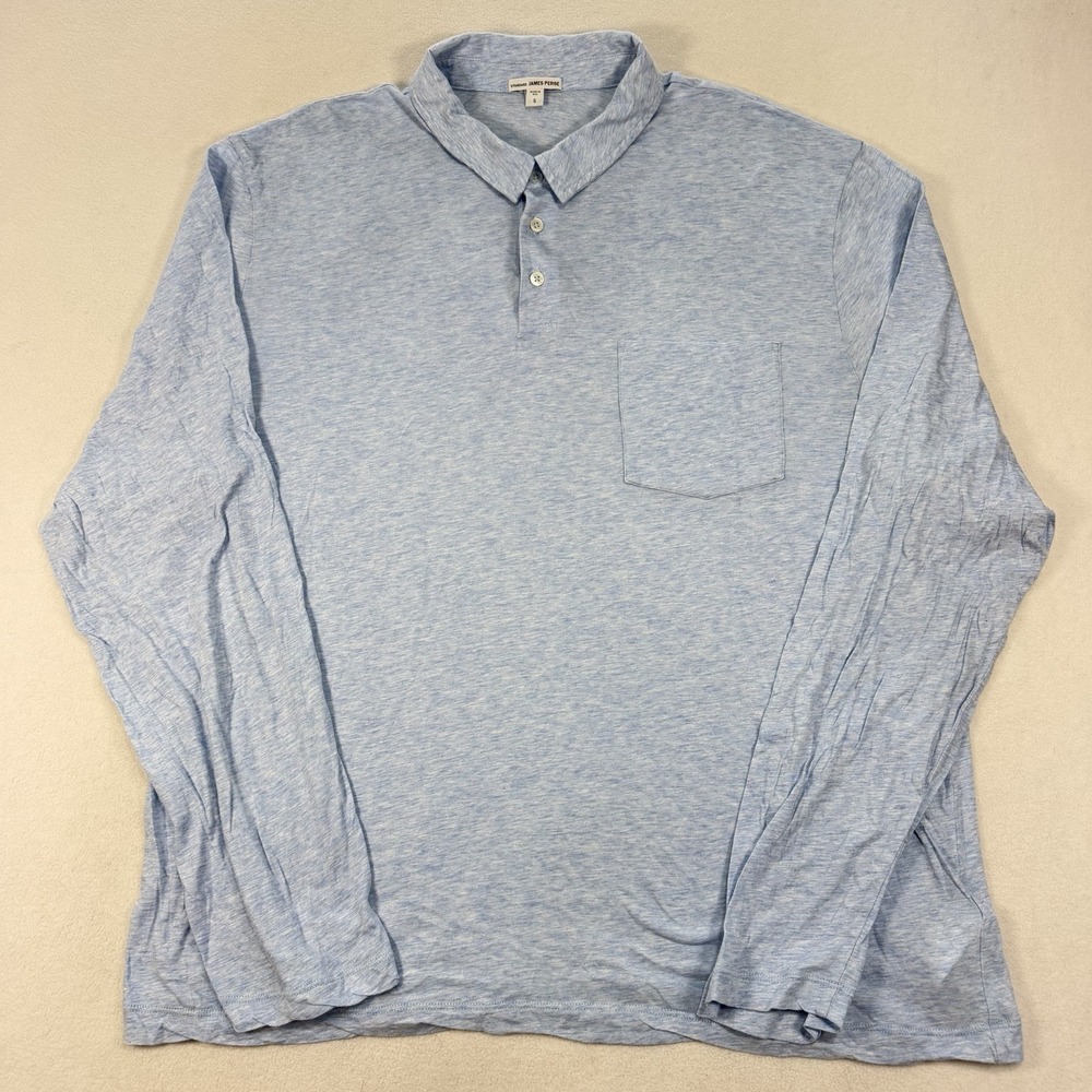 James Perse Standard Polo Shirt Mens XXL Size 5 Blue Long Sleeve Made in USA - Picture 2 of 6